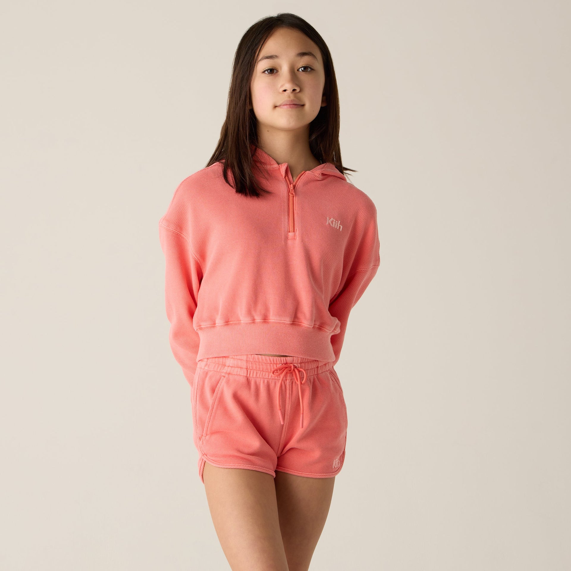 Kith Kids Waffle Fallon Quarter Zip Hoodie - Dawn
